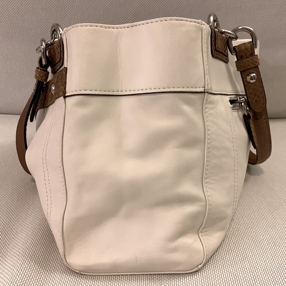 COACH Penelope Ivory Leather Brown Snakeskin Carryall Tote Bag - Picture 10 of 11